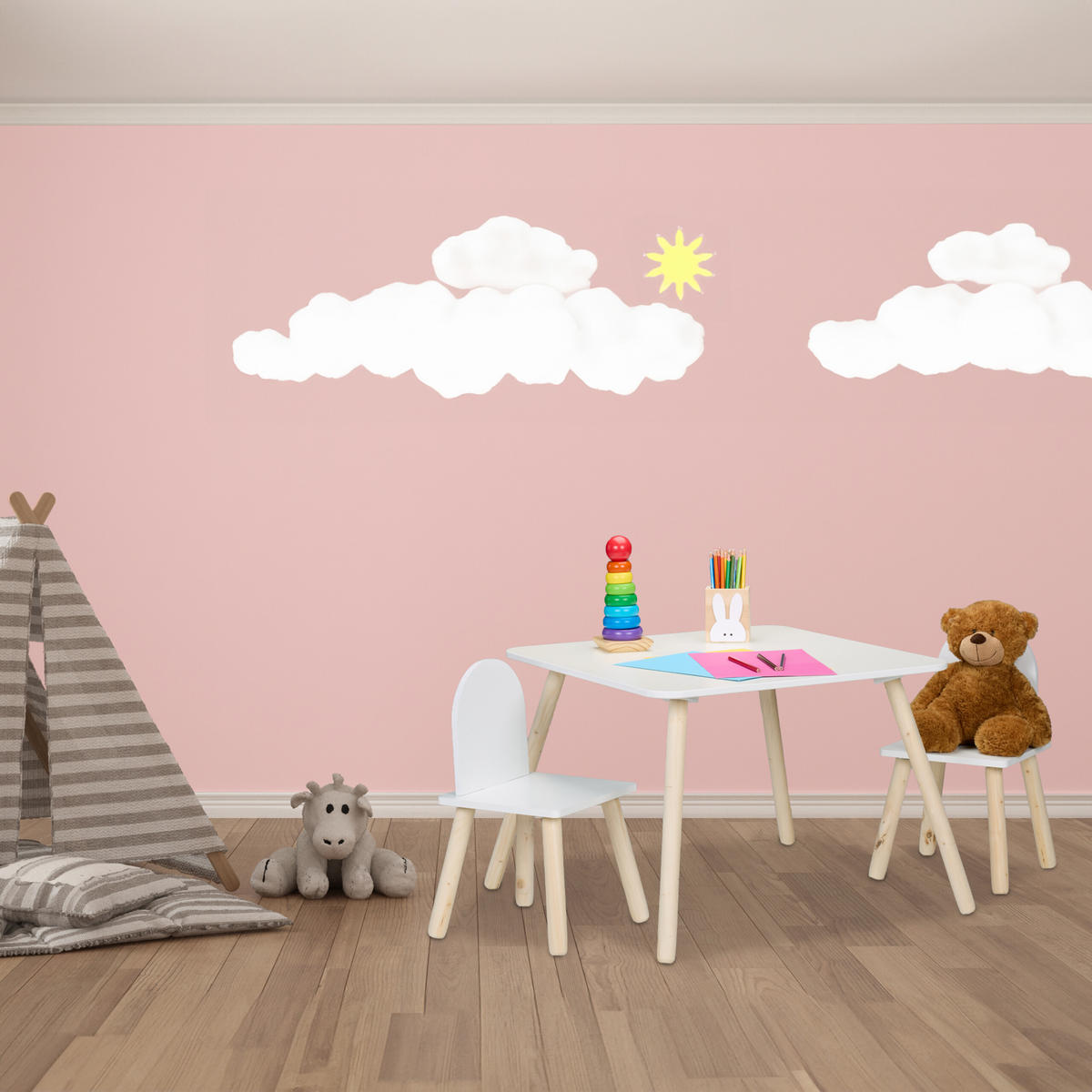 KINDERSITZGRUPPE - Multicolor, Holz/Holzwerkstoff (60/45/60cm) - Relaxdays