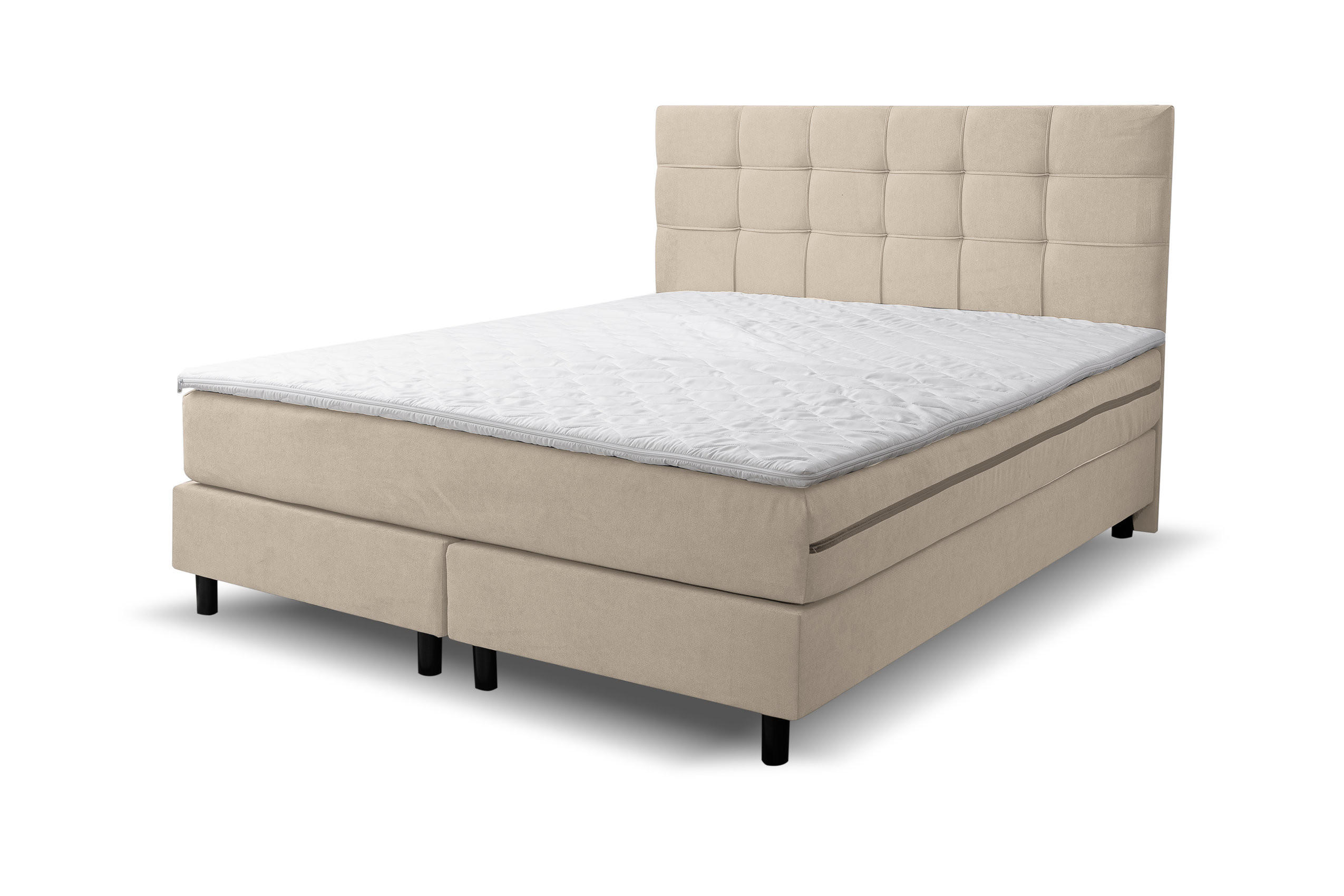 BOXSPRINGBETT BOSS, Polsterbett Maße: 160x200 cm, Farbe: Beige, Velourstoff, Doppelbett mit Bonell-Matratze H3 inkl. Topper - Beige, Holz/Kunststoff (160/200cm) - VENASI MÖBEL