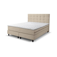 BOXSPRINGBETT BOSS, Polsterbett Maße: 140x200 cm, Farbe: Beige, Velourstoff, Doppelbett mit Bonell-Matratze H3 inkl. Topper - Beige, Holz/Kunststoff (140/200cm) - VENASI MÖBEL