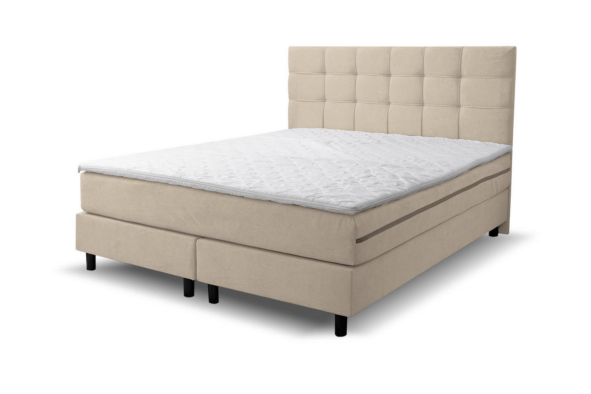 BOXSPRINGBETT BOSS, Polsterbett Maße: 140x200 cm, Farbe: Beige, Velourstoff, Doppelbett mit Bonell-Matratze H3 inkl. Topper - Beige, Holz/Kunststoff (140/200cm) - VENASI MÖBEL