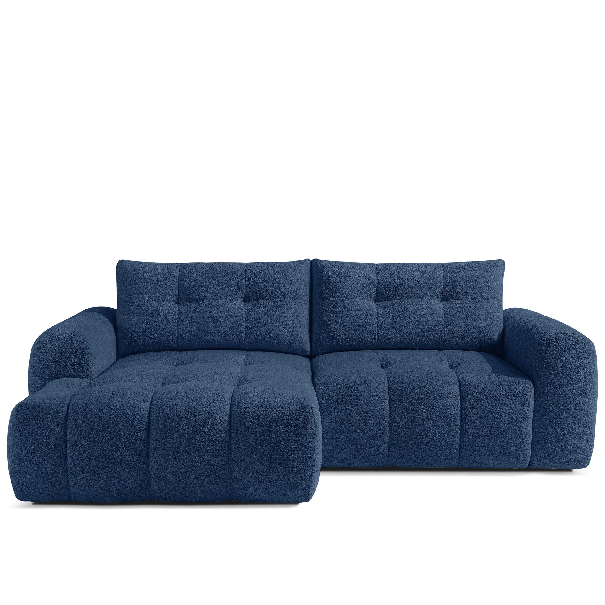 ECKSOFA LINKS RAVIA, Bouclé, Marineblau - Dunkelblau, Holz/Textil (256/104cm) - KONSIMO®