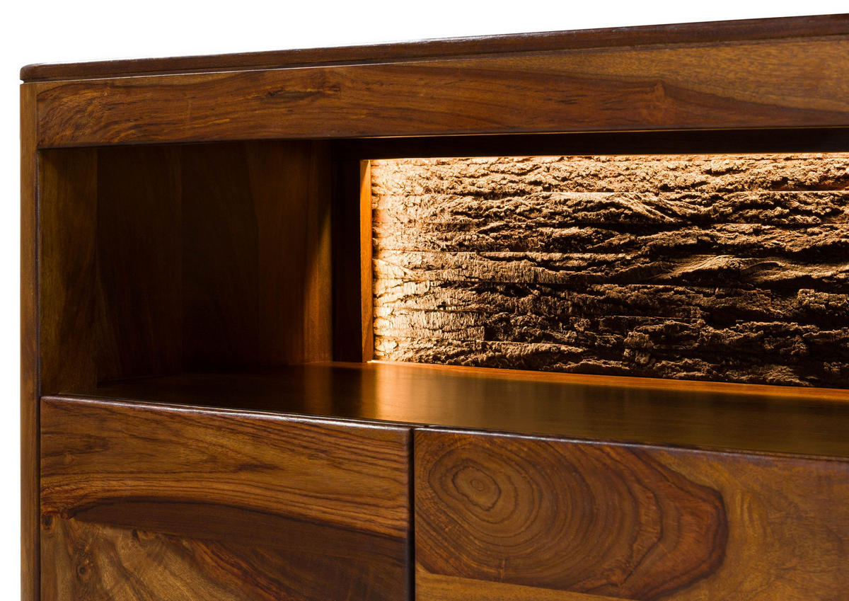 TV-BOARD Sheesham 190x50x60 walnuss gewachst TORONTO LUX #247 - Dunkelbraun, Holz (190/60/50cm) - Massivmoebel24