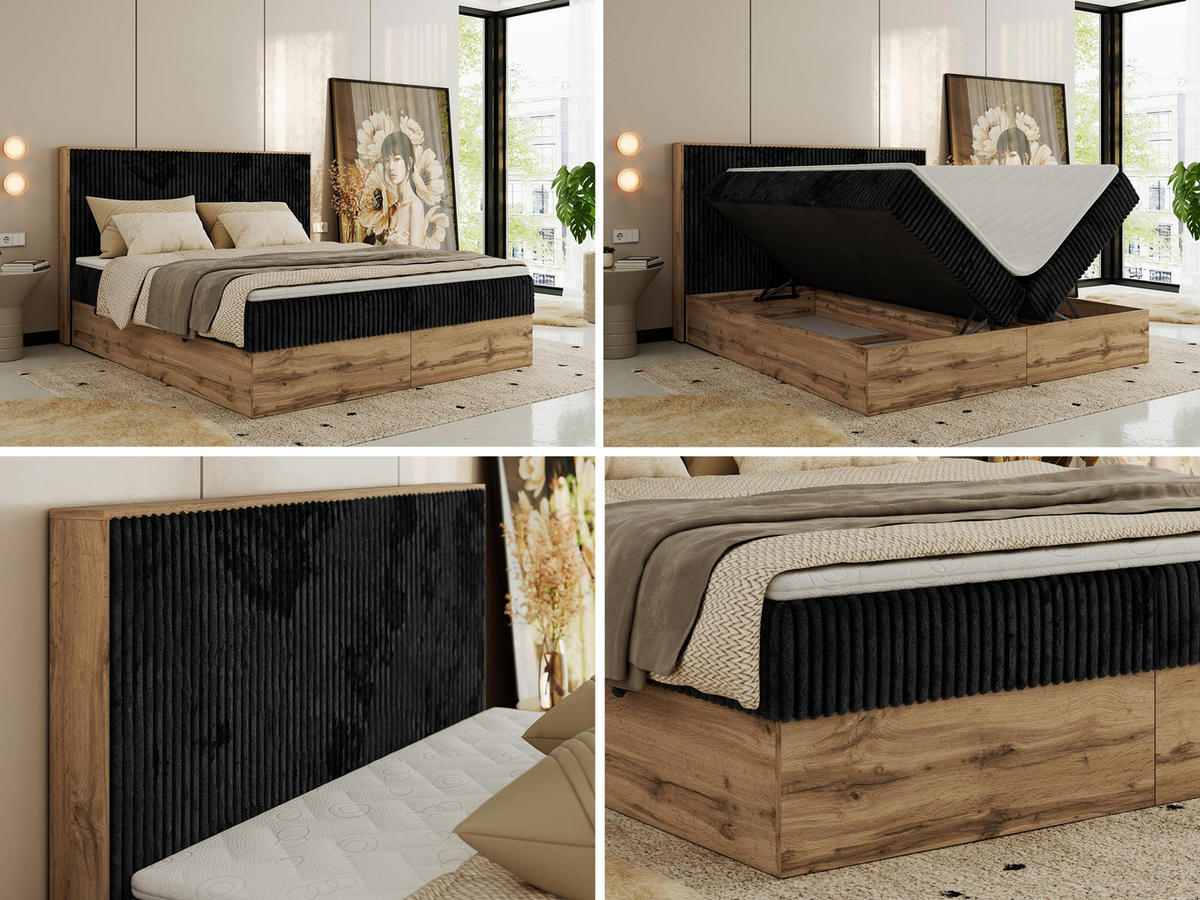 BOXBETT WOOD CLASSIC 200/200 - Schwarz Cord - H4 - Schwarz, Textil (200/200cm) - MKS