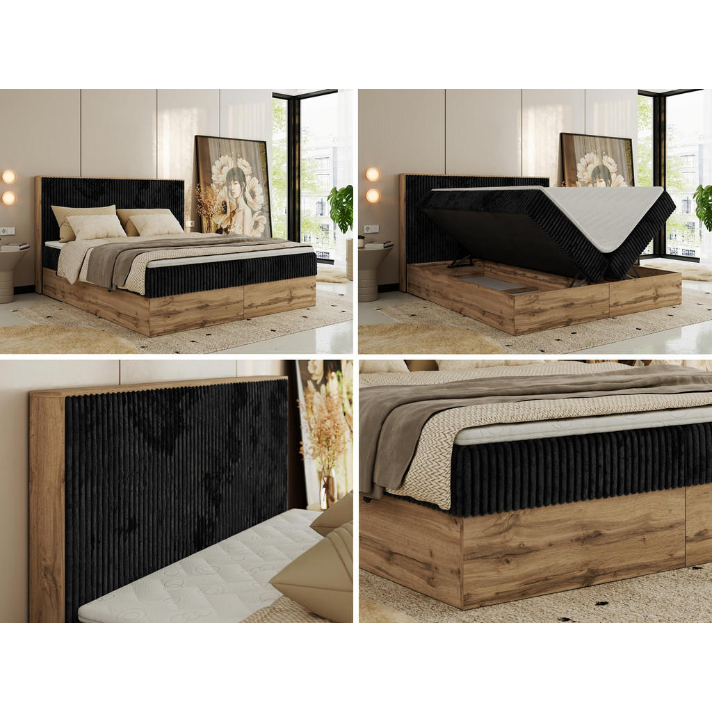 Thumbnail - MKS Boxbett, Schwarz, Textil, 2-Sitzer, H4, Rechteckig, 200x200 cm, Oeko-Tex®, Schlafzimmer, Betten, Boxspringbetten