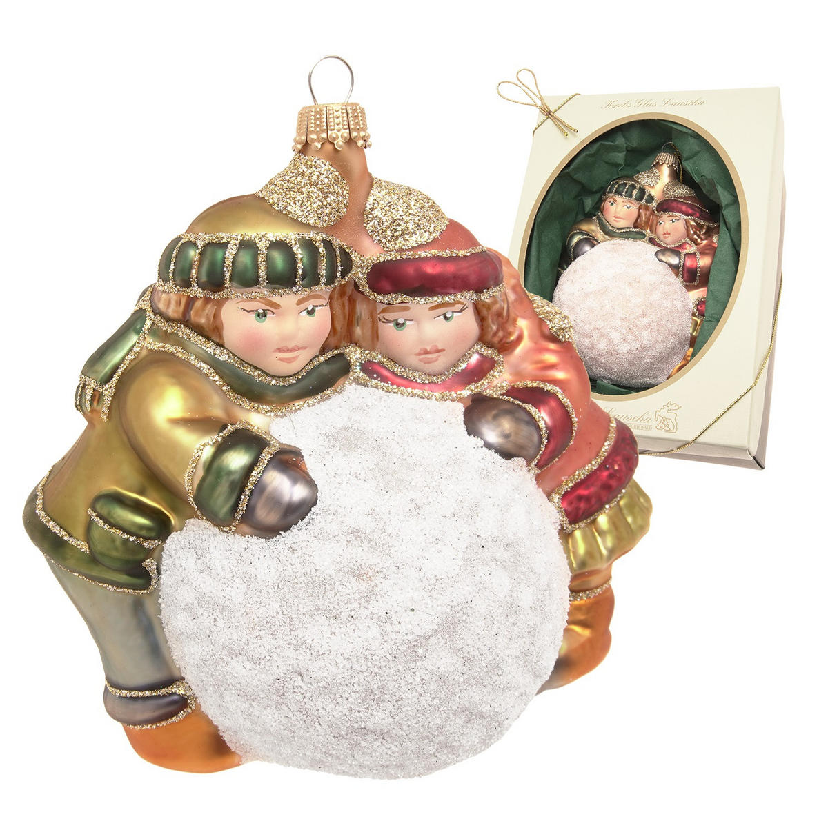 CHRISTBAUMSCHMUCK Viktorianisch Emma und Emilio Mehrfarbig 12cm (Glas / 1 Stk.) - Multicolor, Glas (12/11/6cm) - Krebs Glas Lauscha