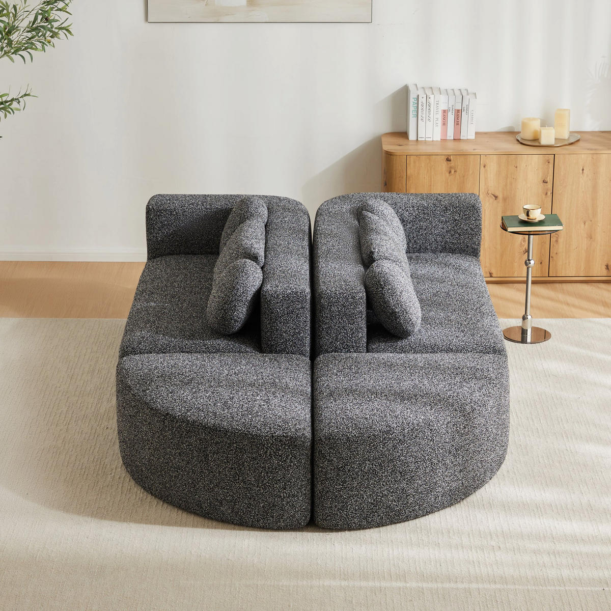 SCHLAFCOUCH aus Chenille in Grau Modulares Design & Ohne Montage - Schwarz, Textil (165/68/292cm) - Urban Meuble