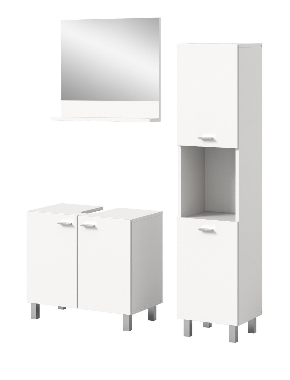 BADMÖBEL-SET weiß 3-teilig 100 cm, Kombination hängend oder stehend - Weiß, Glas/Holzwerkstoff (102/186/33cm) - Inn.Furn