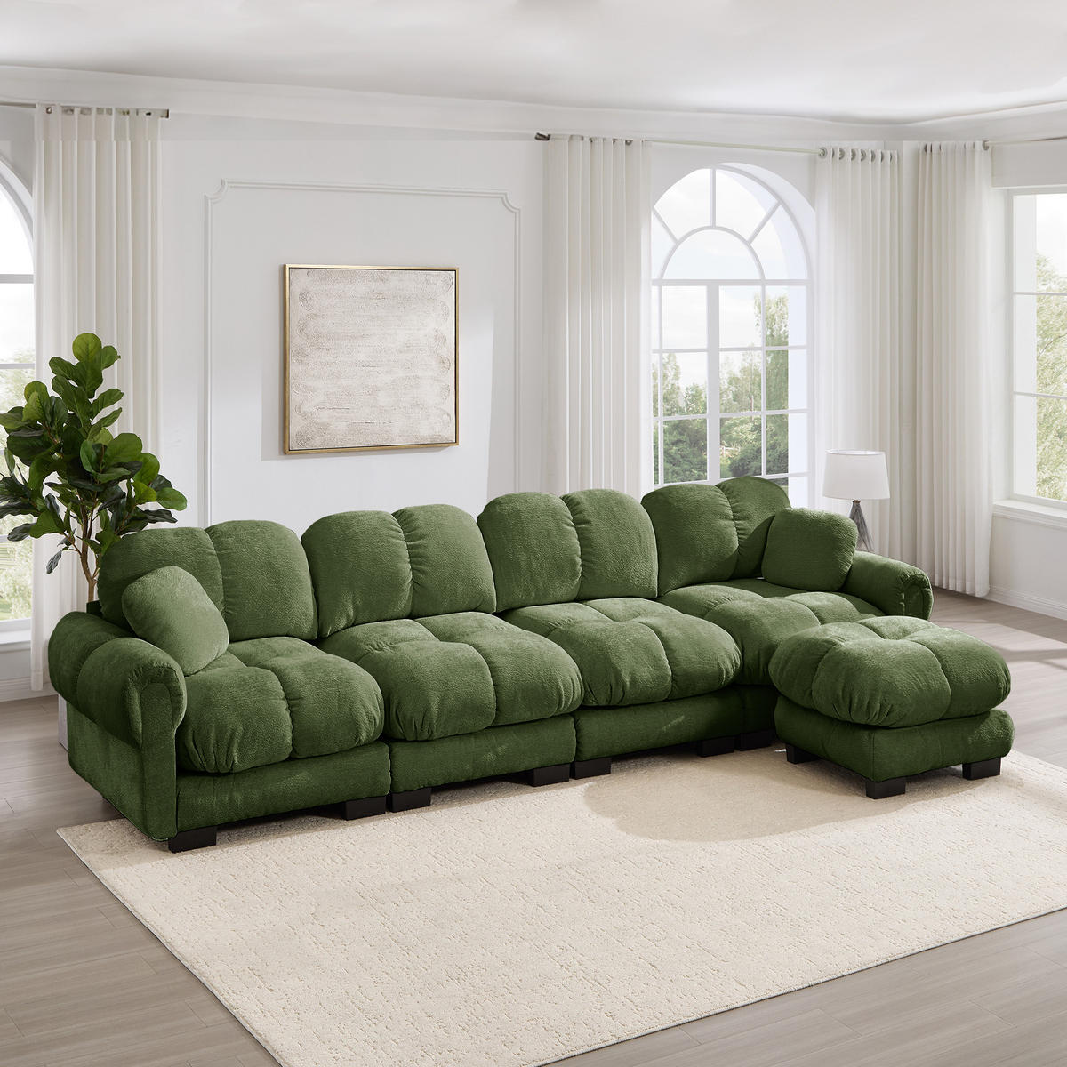 SOFA modulares Ecksofa mit Ottomane Grün Chenille - Grün, Holz (149/330cm) - Meubliv