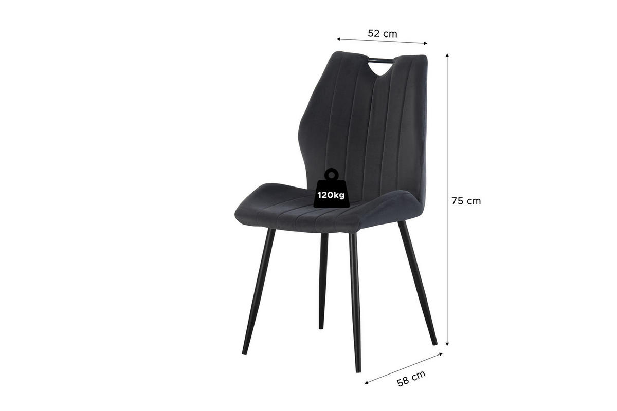 STUHL 2er Set Sevilla Stühle in Anthrazit - gemütliches Design - B/H/T: 52x75x58 cm - Anthrazit, Textil (58/75/52cm)