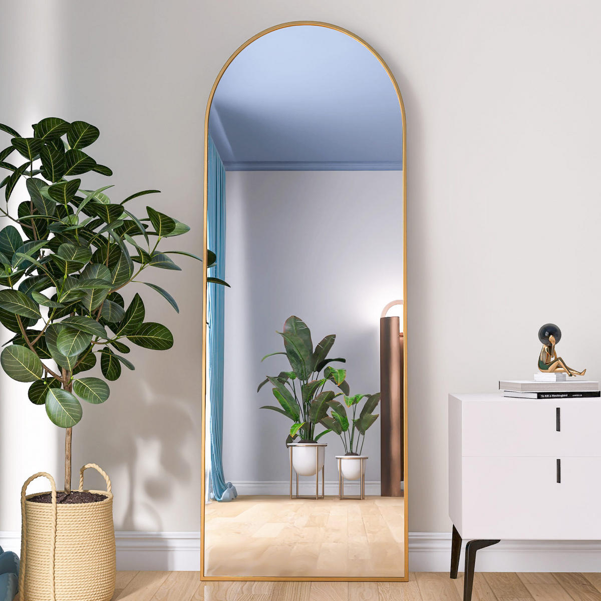 STEHSPIEGEL 60x165cm Gold Aluminiumrahmen Bogenform Freistehend - Gelb, Glas (2/165/60cm) - SHOPENTRA