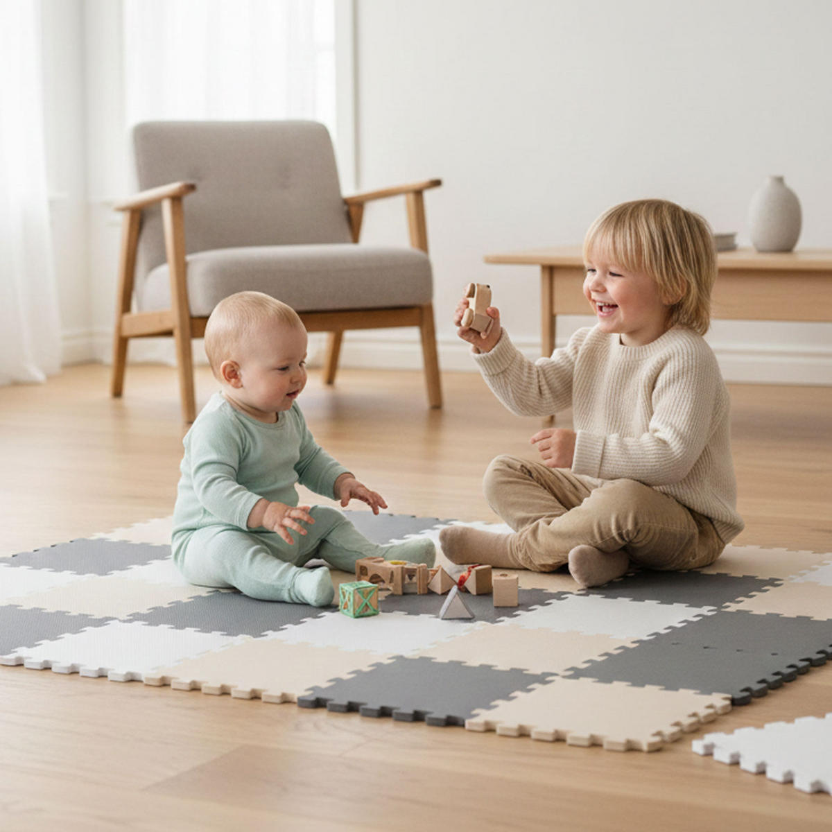 SPIELMATTE ab Null - 270/90 cm Puzzlematte Grau - Multicolor, Kunststoff (30/30cm) - Littletom