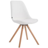 STUHL Lederlook weiß - Eukalyptusholzfarben/Weiß, Holz/Textil (48/84/56cm) - CLP