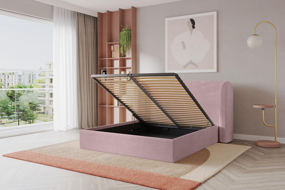 POLSTERBETT mit Bettkasten und Lattenrost, Boxbett ohne Matratze - ESTI 160x200 Rosa - Rosa, Holzwerkstoff/Textil (160/200cm) - ALTDECOR