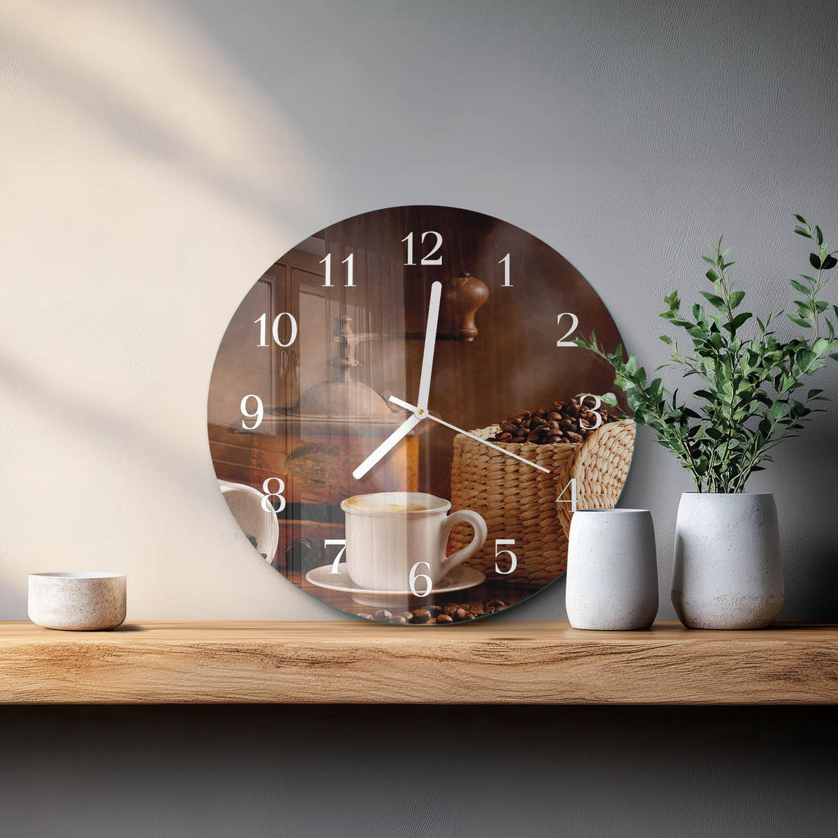 WANDUHR fi30 cm - Tasse Kaffee - Braun, Glas (30/30/0.4cm) - TULUP