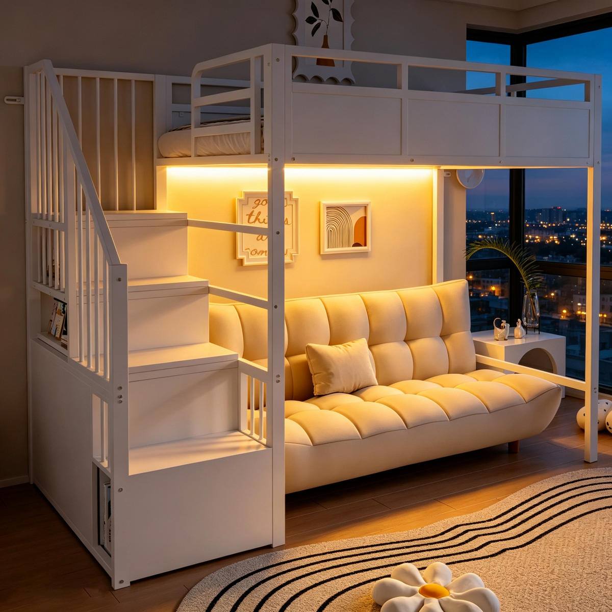 HOCHBETT 90x200cm Metall Stauraumleiter LED Weiß - Weiß, Metall (90/200cm) - FLIEKS
