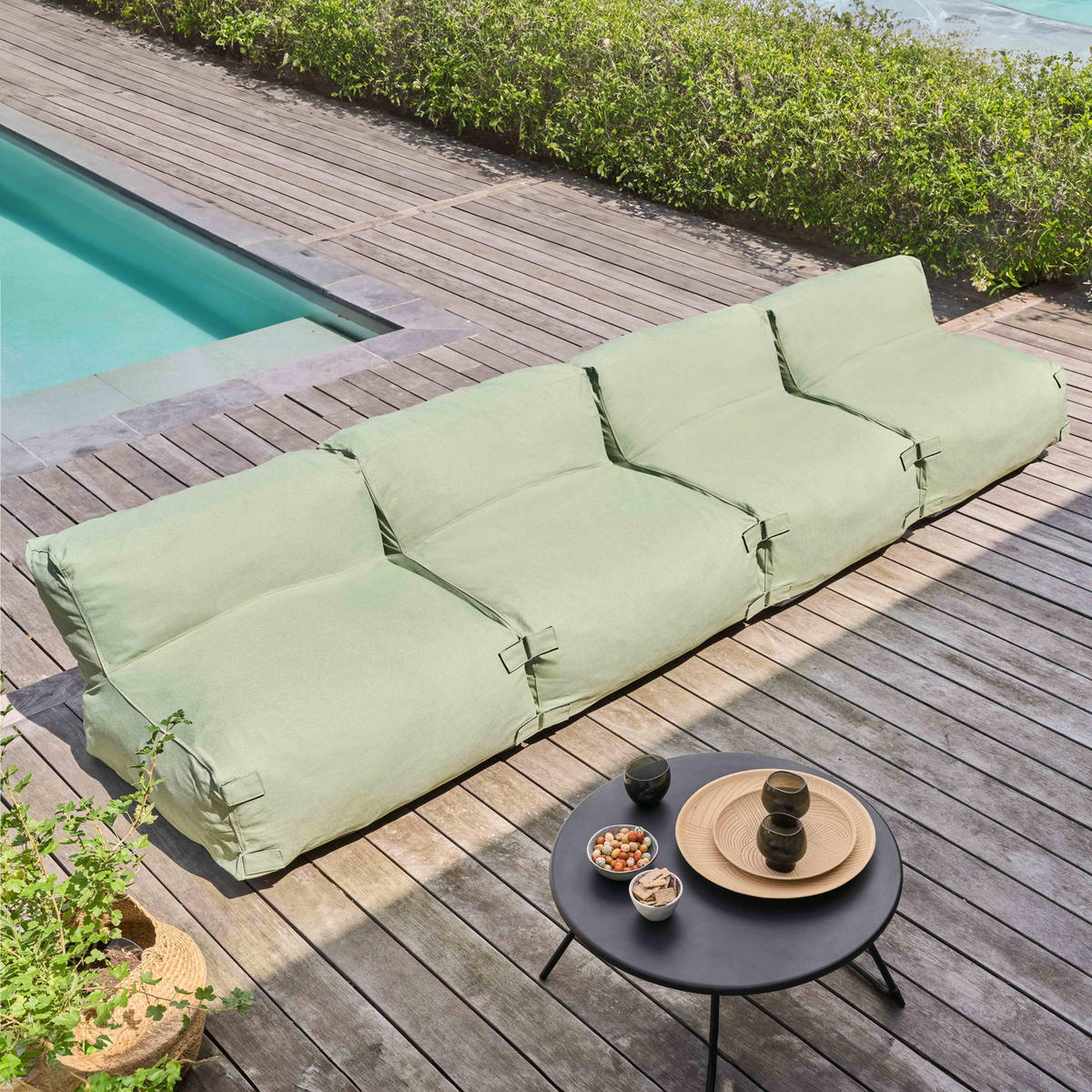GARTENSOFA mit 4 Sitzplätzen, Kaktusgrünen - Grün, Textil - Oviala