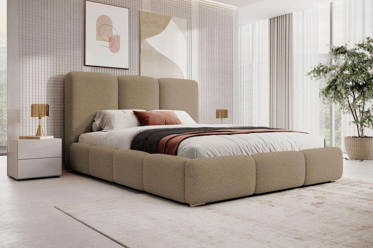 POLSTERBETT Bauro mit Bouclé-Bezug Karamell 180x200 cm - Hellbraun/Silberfarben, Textil (180/200cm) - Selsey