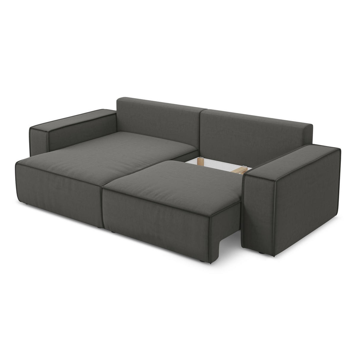 ECKSOFA mit Schlaffunktion Samt Stoff Grau - Dunkelgrau/Schwarz, Kunststoff/Textil (148/257cm) - LaMiaSofa