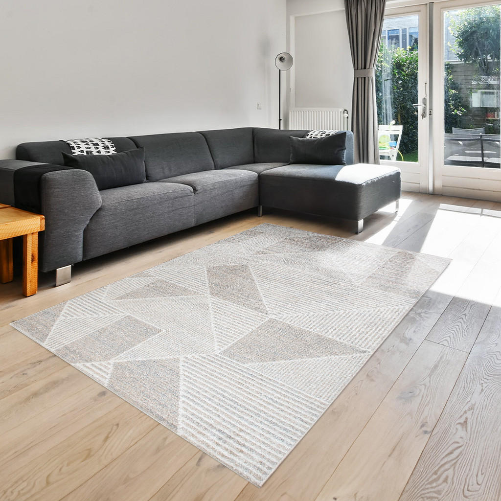 Thumbnail - oKu-Tex Teppich, Beige, Creme, Textil, Kunststoff, Abstrakt, Grafikmuster, Rechteckig, 80x150 cm, Oeko-Tex® Standard 100...