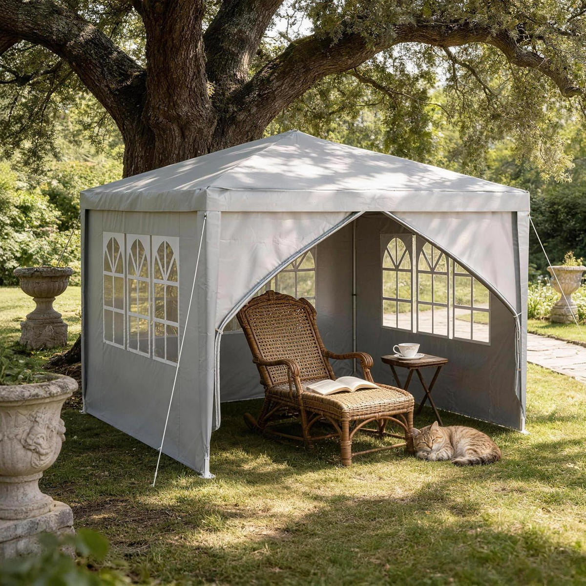 GARTENZELT 3 x 3 m Grau Wasserdicht mit 8 Seitenwänden - Grau, Textil (300/250/300cm)