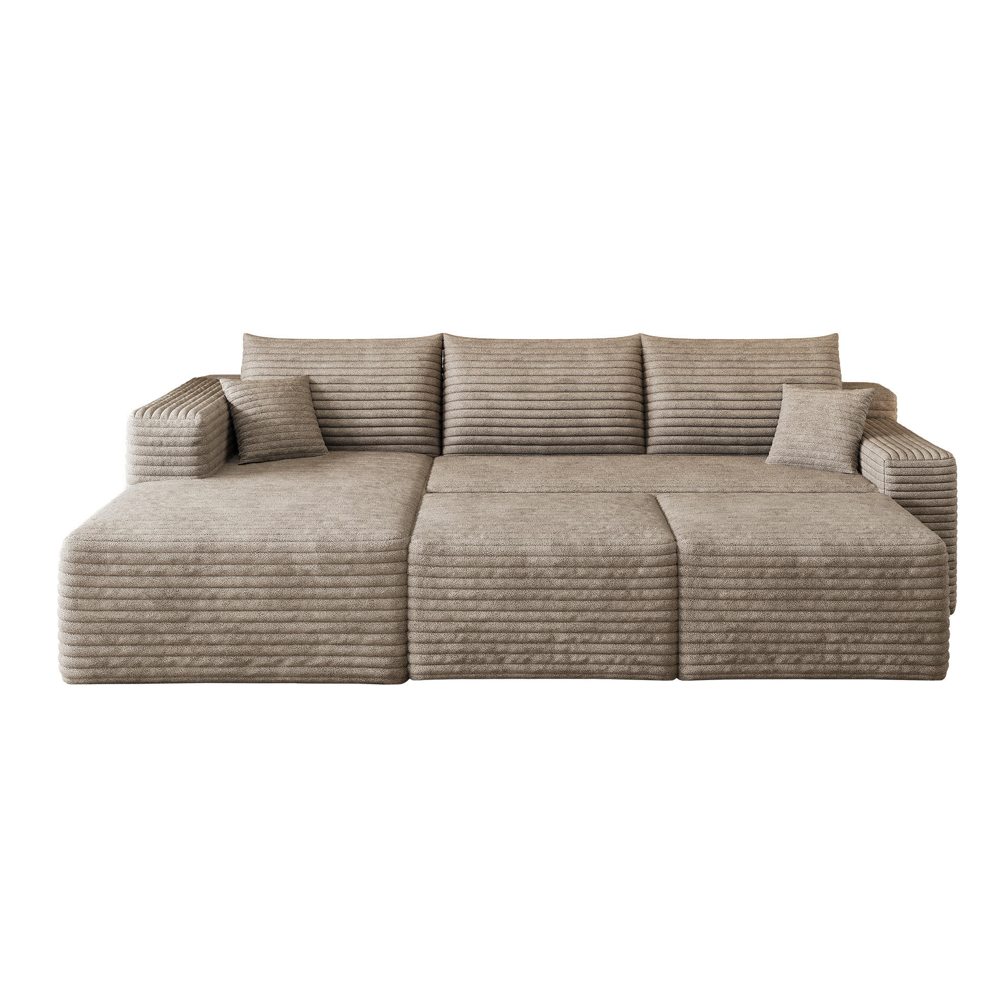 ECKSOFA 241/151/58 cm camel aus Stoff mit Chaise longue ohne Montage - Hellgrau, Textil (151/241cm) - OKWISH