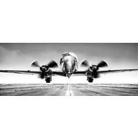 GLASBILD 80x30 cm Flugzeug schwarz weiß - Anthrazit, Glas (80/30cm) - artissimo