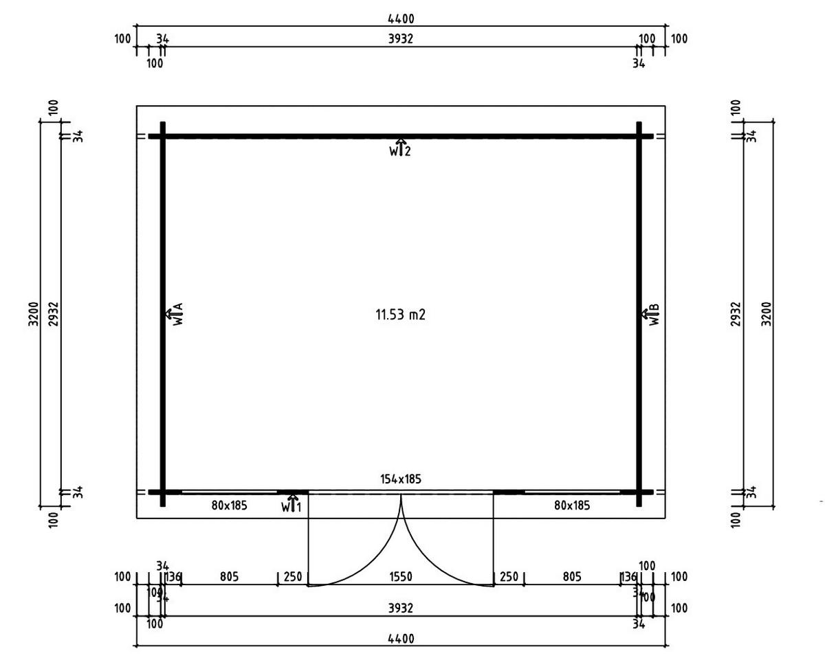 GARTENHAUS Holz Atrium Compact - Naturfarben, Holz (440/230/340cm) - Alpholz