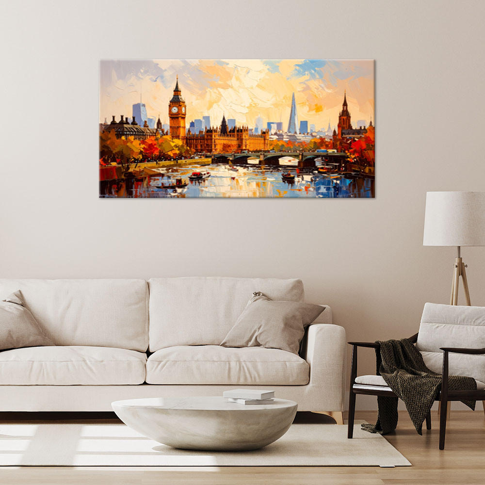 LEINWANDBILD Panorama von London Big Ben 100x50cm - Multicolor, Textil (100/50cm) - Feeby
