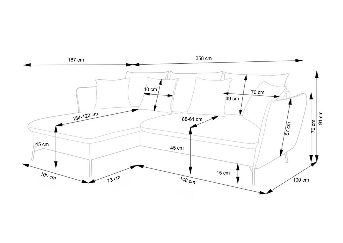 ECKSOFA S11 Ambriamo Anthrazit 258/91/167 cm Recamiere links - Anthrazit, Textil (167/258cm) - Livojo
