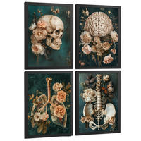 POSTER Set aus 4 Anatomie Mensch Drucke und mit Schädel Gehirn Lungen Luftröhre Bronchien Becken Wirbelsäule Florales Größe Schwarzer Rahmen A3 - Schwarz, Papier (29.7/42/3cm) - Nacnic