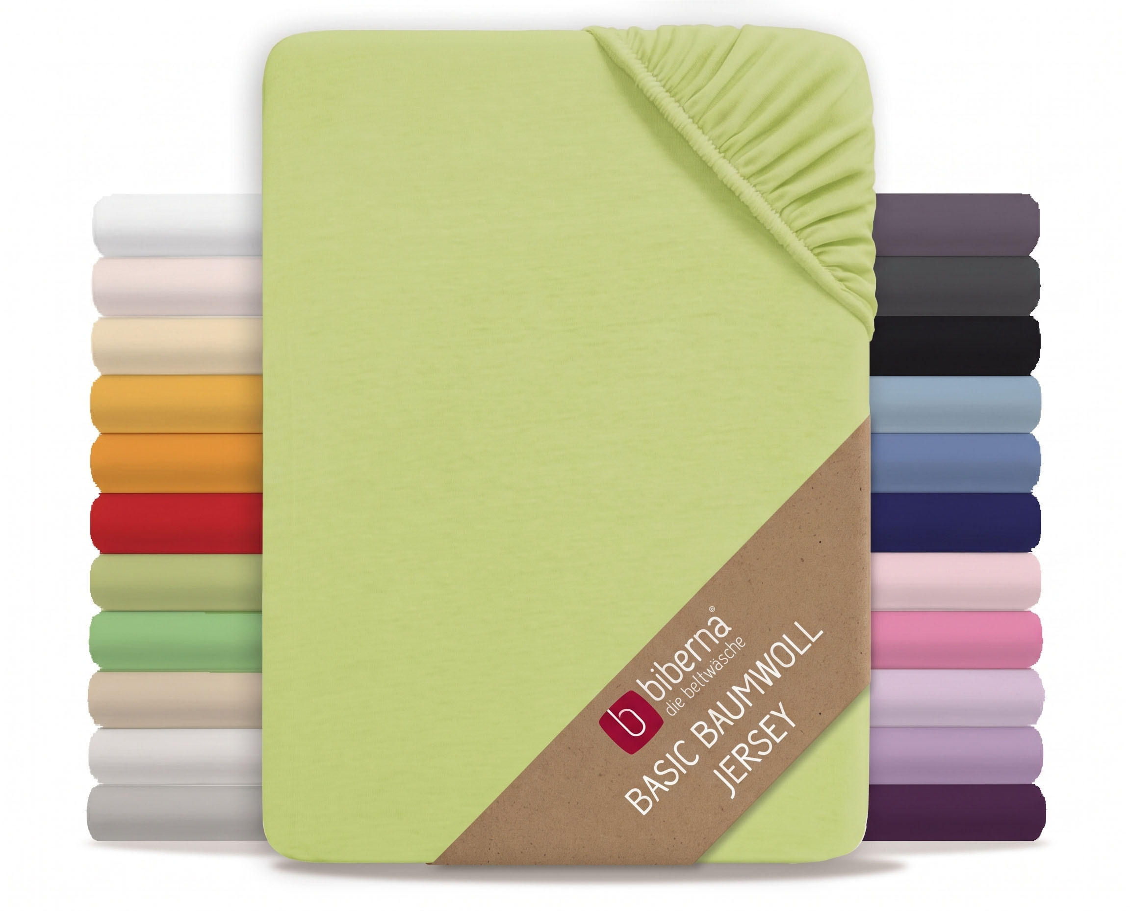SPANNBETTTUCH Basic Jersey pistaziengrün, 90x190 cm - 100x200 cm - Hellgrün, Textil (100/200cm) - biberna