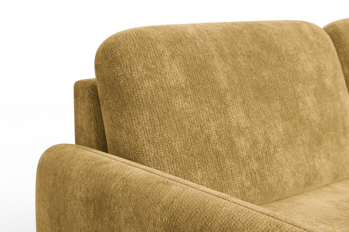 ECKSOFA FEBE 4-Sitzer RECHTS, safranfarbener Chenille-Stoff - Gelb/Schwarz, Holz/Textil (264/157cm) - Wozimo