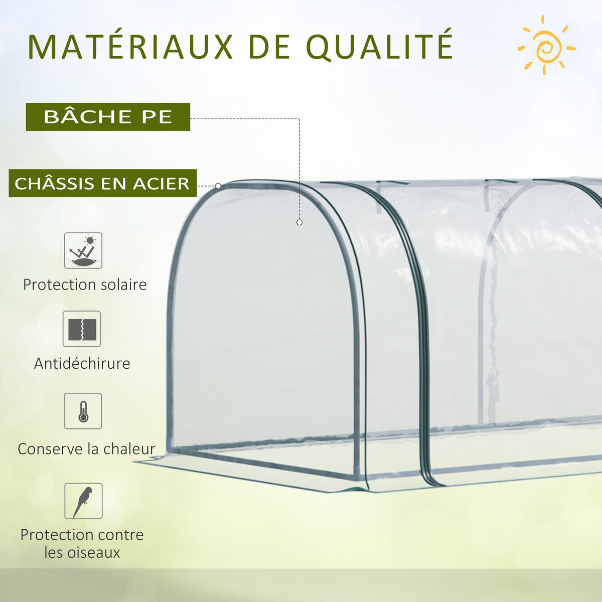 GEWÄCHSHAUS DE-11900 350/100/80 cm mit 3 Zip-Fenstern Grün - Transparent, Metall (100/80/350cm) - ComfortXL