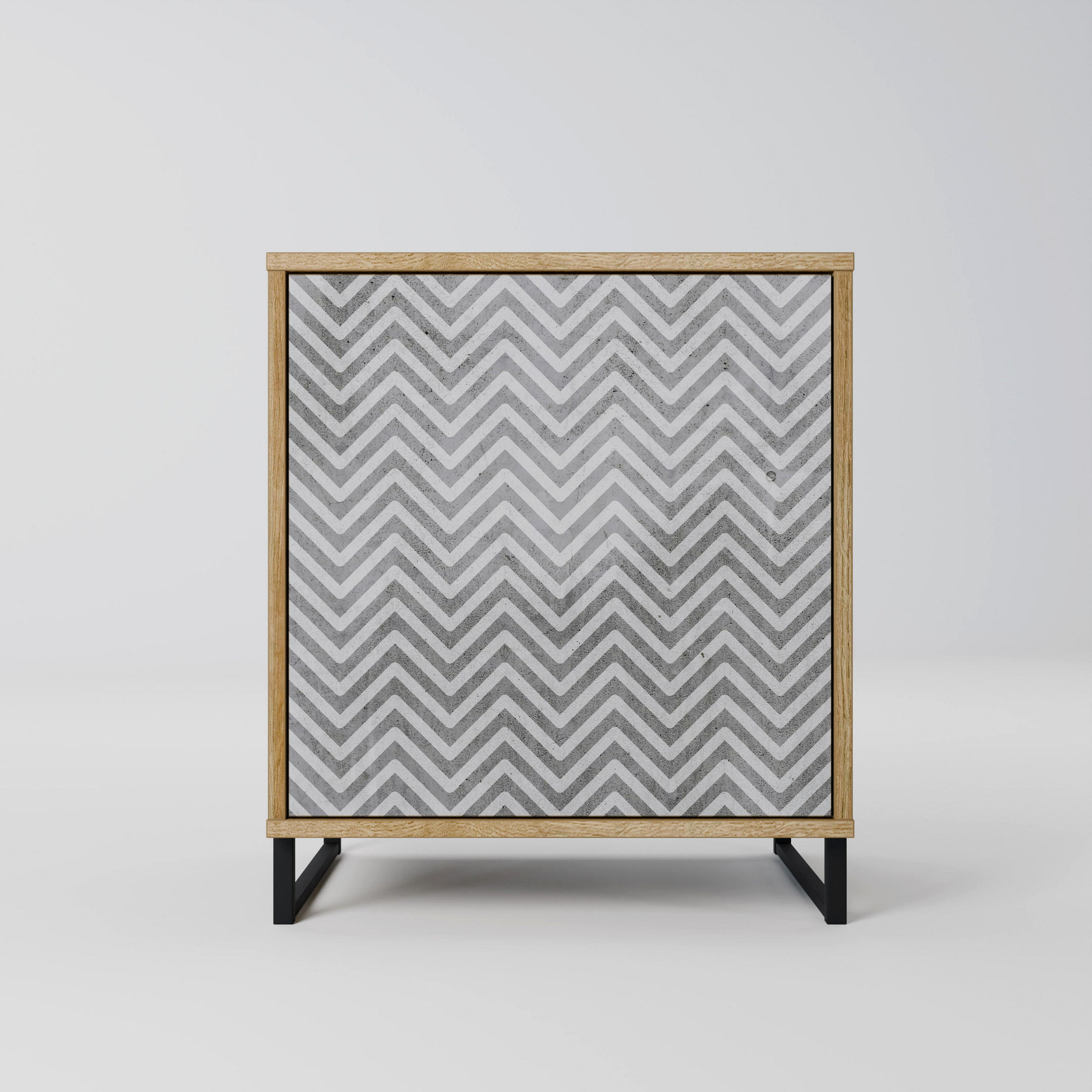 SIDEBOARD CONCRETE ZIG ZAG, Eichefarben, 57,5x42x67,5 cm, Schwarze Metall-Rahmenfüße - Eichefarben/Multicolor, Holzwerkstoff/Metall (57.5/67.5/42cm) - SpaceRebels