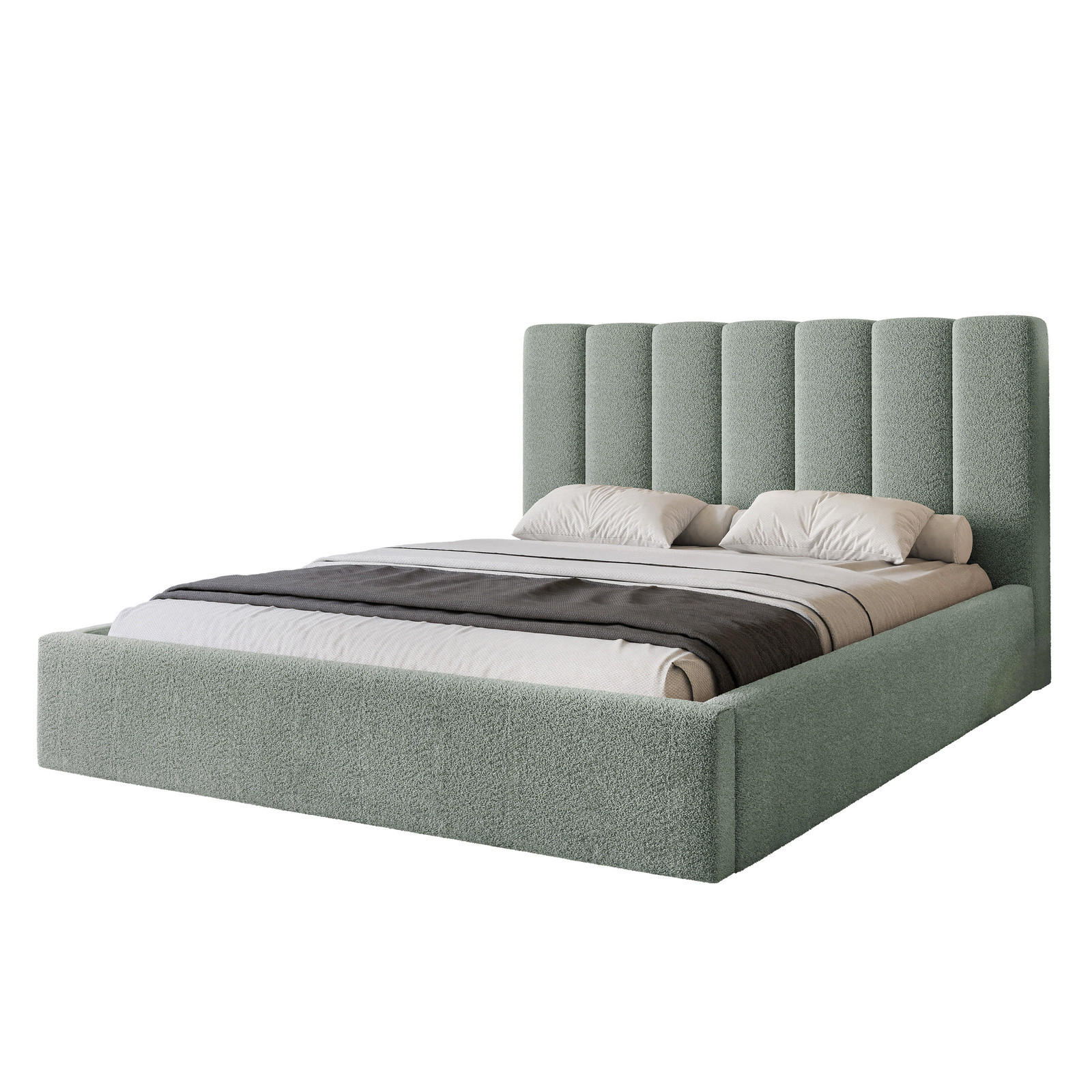 POLSTERBETT CIERO 160x200 cm Mint Boucle (Stoff Abriamo) - mit Bettkasten und Lattenrost - Mintgrün, Holzwerkstoff/Textil (160/200cm) - Ravio