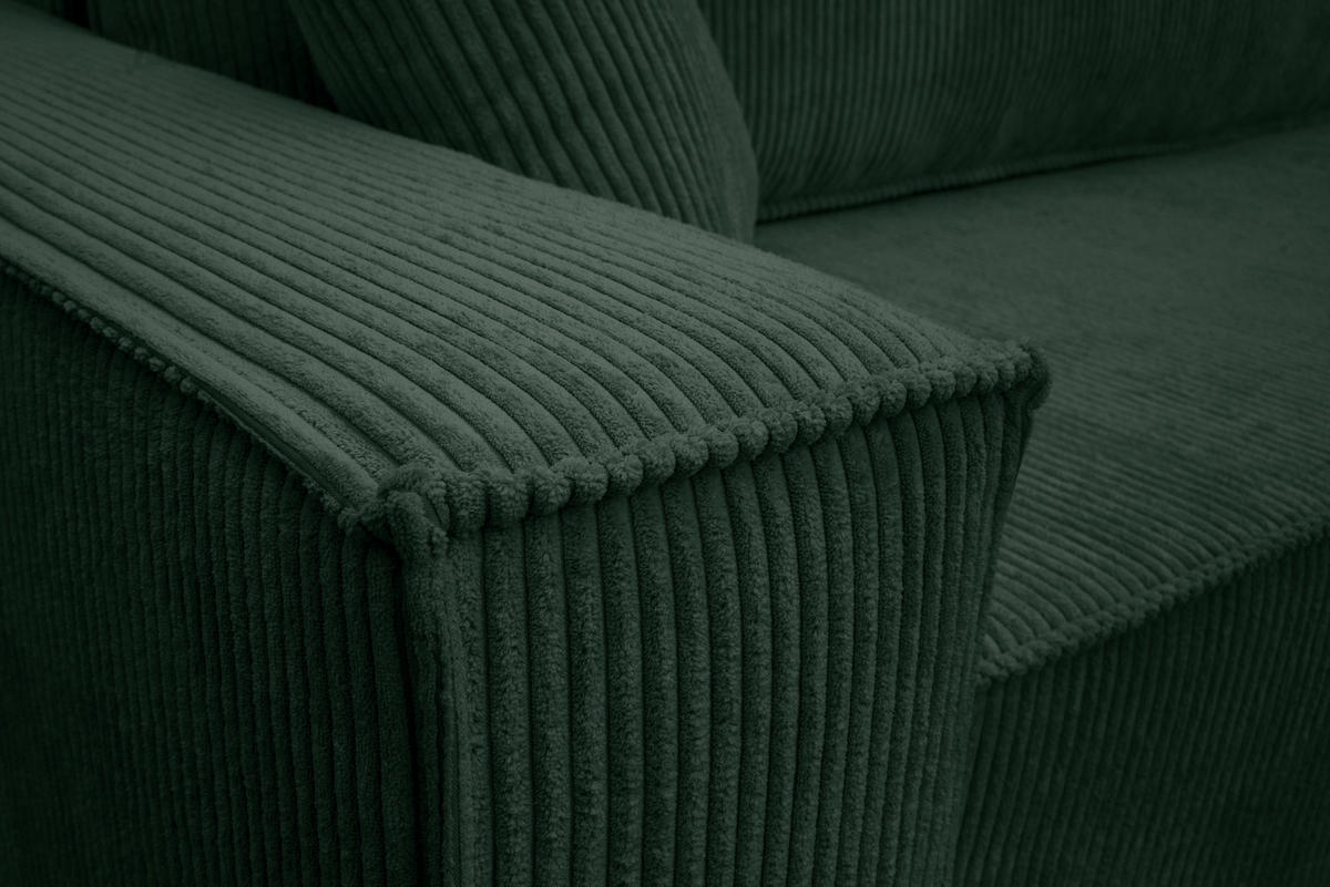 ECKSOFA Hugo L in L-Form mit Schlaffunktion und Bettkasten, Farbe: Grün, Cordstoff, Ottomane Unsiversal - Grün, Textil (244/145cm) - VENASI MÖBEL