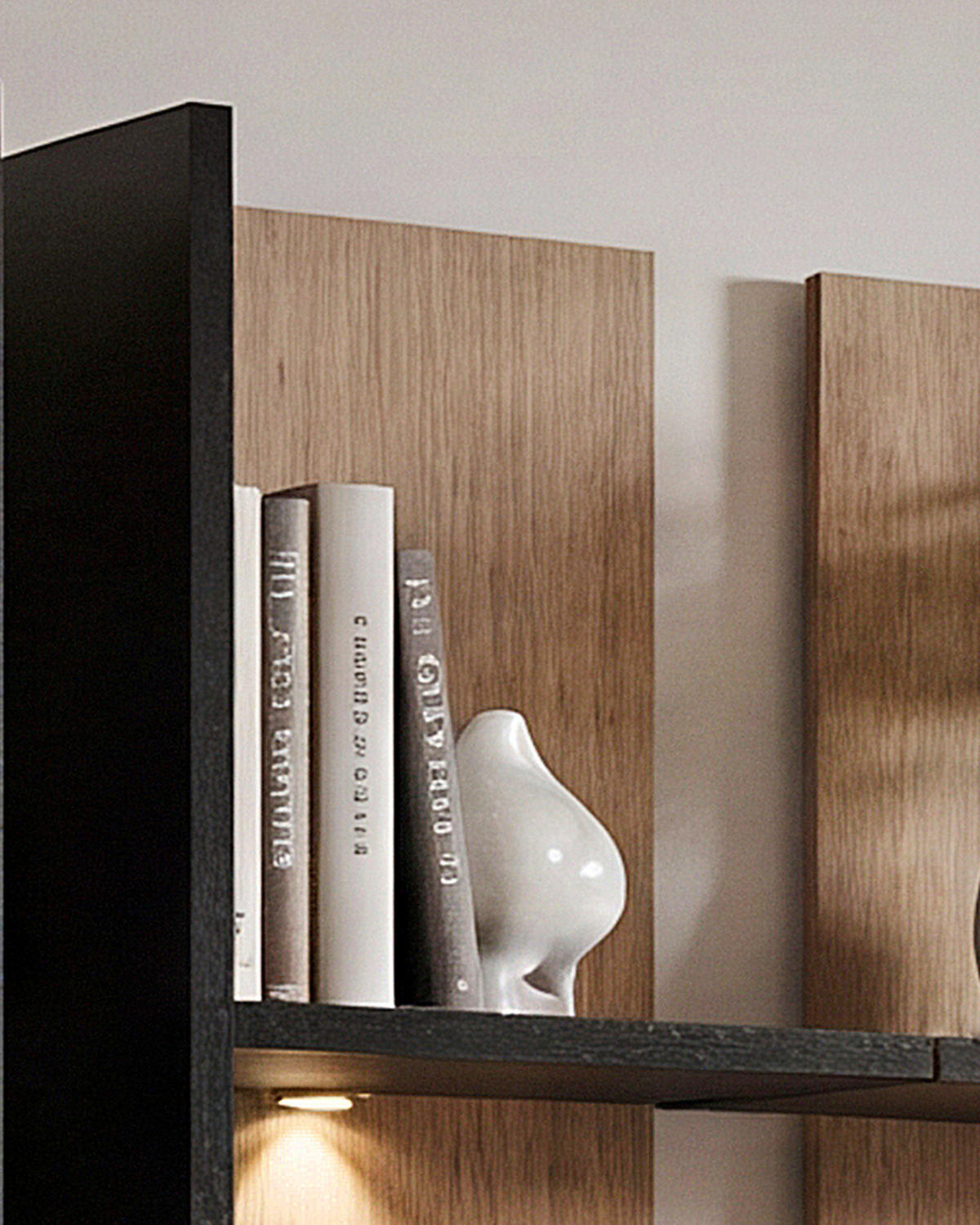 WOHNWAND Schwarz mit Vicking Eiche 300 cm, 6-teilig, inklusive LED und Push-to-Open-Funktion - Eichefarben/Schwarz, Holzwerkstoff (300/160/45cm) - Inn.Furn