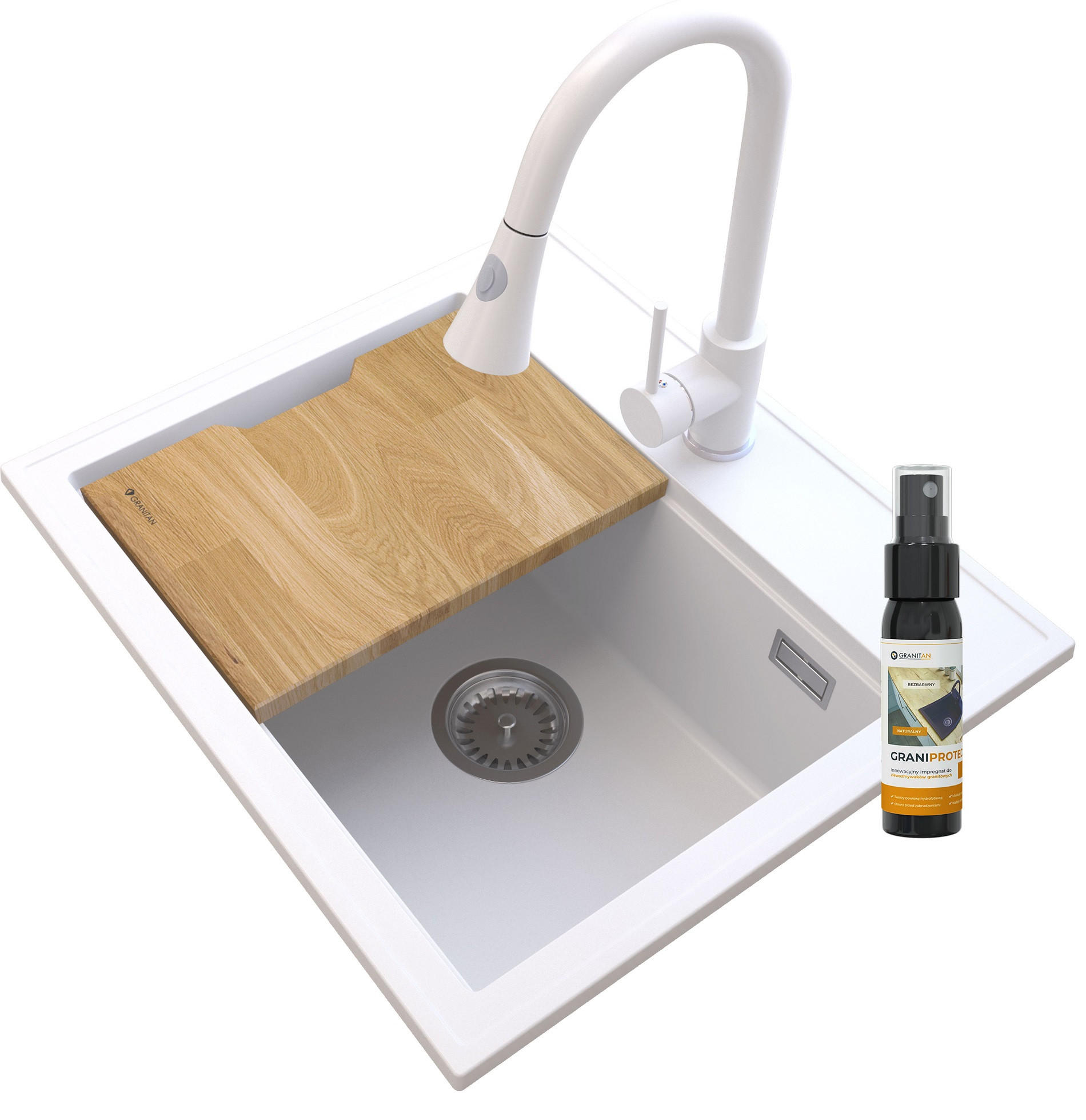 GRANITSPÜLE Foxal mit Siphon Armatur - Weiß, Kunststoff/Stein (56/50/21cm) - Granitan