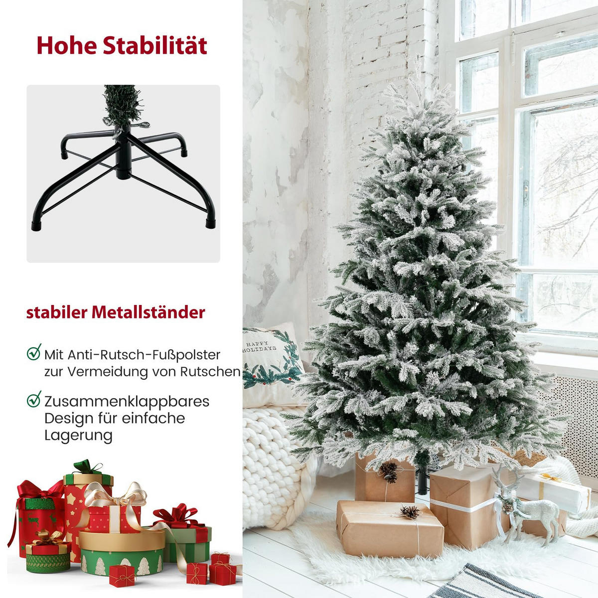 WEIHNACHTSBAUM mit 350 warmweissen LED-Lichtern 180cm Grün - Grün, Metall (180cm) - COSTWAY