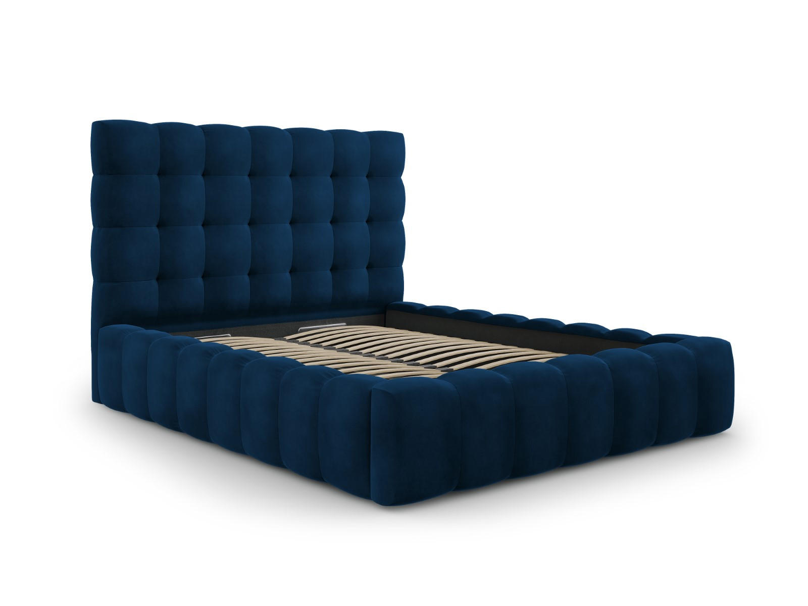 BETT mit Bettkasten und Kopfteil Mamaia aus Samt königsblau 140x200cm - Blau, Textil (140/200cm) - Micadoni