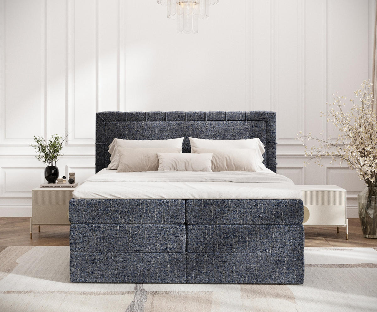 BOXSPRINGBETT Rosabel Marineblau 200/200 cm mit Matratze und Topper - Schwarz/Dunkelblau, Holz/Holzwerkstoff (200/200cm) - Maison de Reve