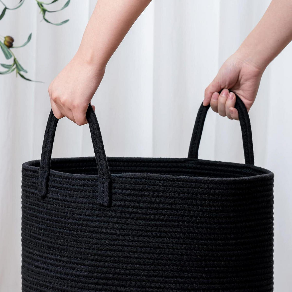 WÄSCHEKORB Baumwollseil Schwarz 38 x 50 cm - Schwarz, Textil (38/51/38cm)