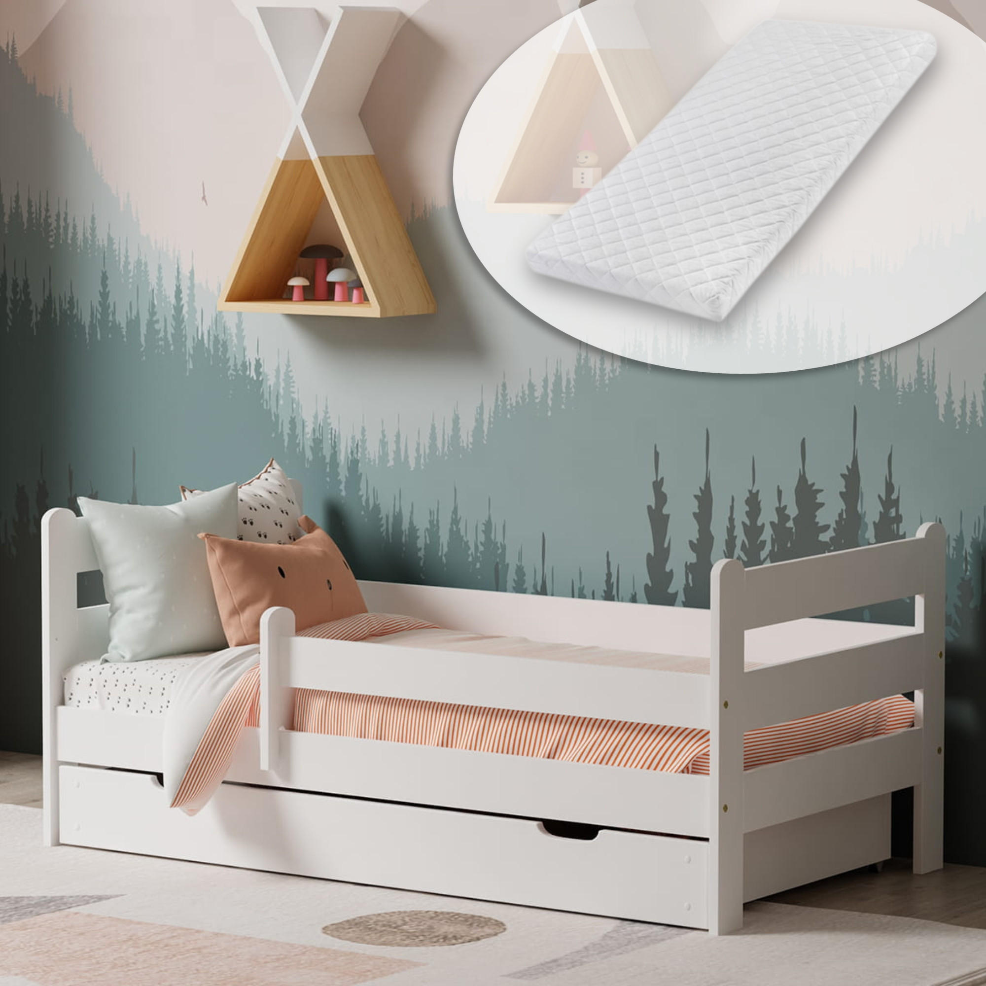 KINDERBETT 80x160 cm mit Schublade und Matratze in Weiß - Weiß, Holz (80/160cm) - Kids Collective