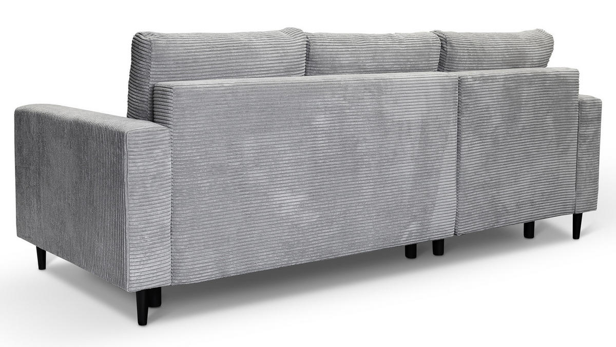 ECKSOFA Nalika Hellgrau mit Cordbezug - Hellgrau/Schwarz, Holz/Textil (230/143cm) - Selsey