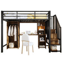 HOCHBETT 90/200 cm mit Kleiderschrank, Schreibtisch und Stauraumstufen aus Metall und MDF, Schwarz - Schwarz, Metall (90/200cm) - Redom
