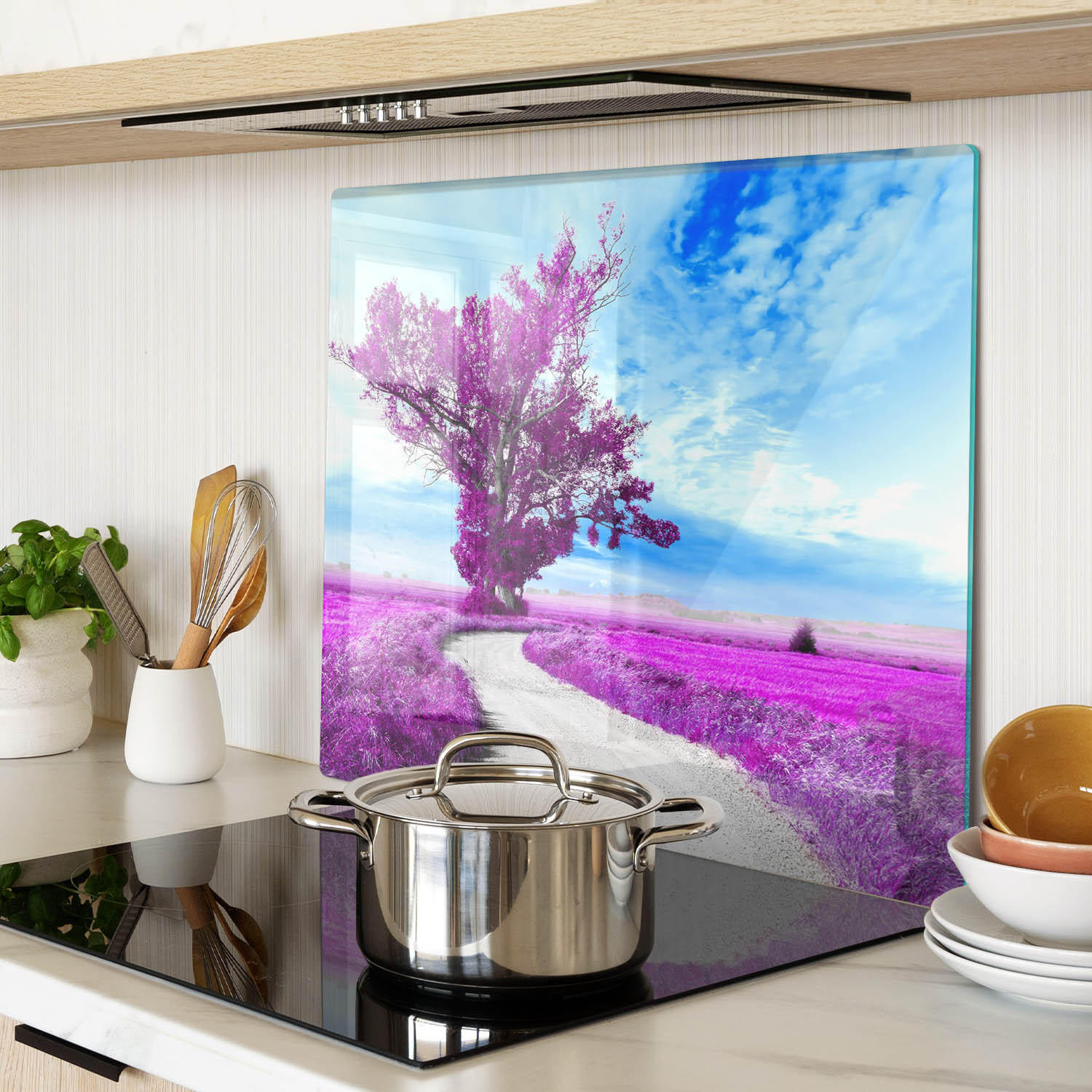 GLASPLATTE 60x52 cm Baum und Weg - Lila, Glas (60/0.4/52cm) - TULUP
