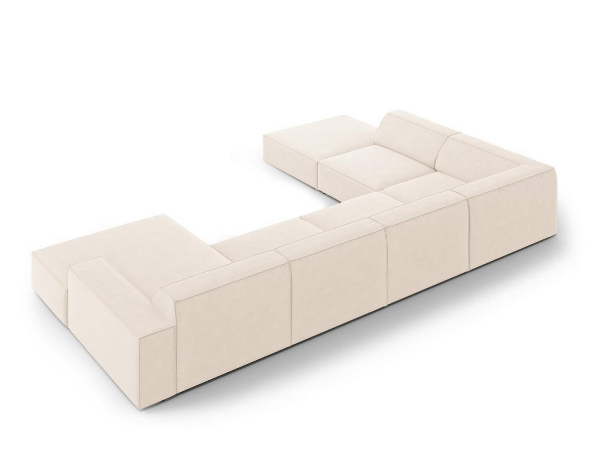 PANORAMASOFA links Jodie aus Samt leichtes beige 7 Sitzplätze - Beige, Textil (262/70/364cm) - Micadoni