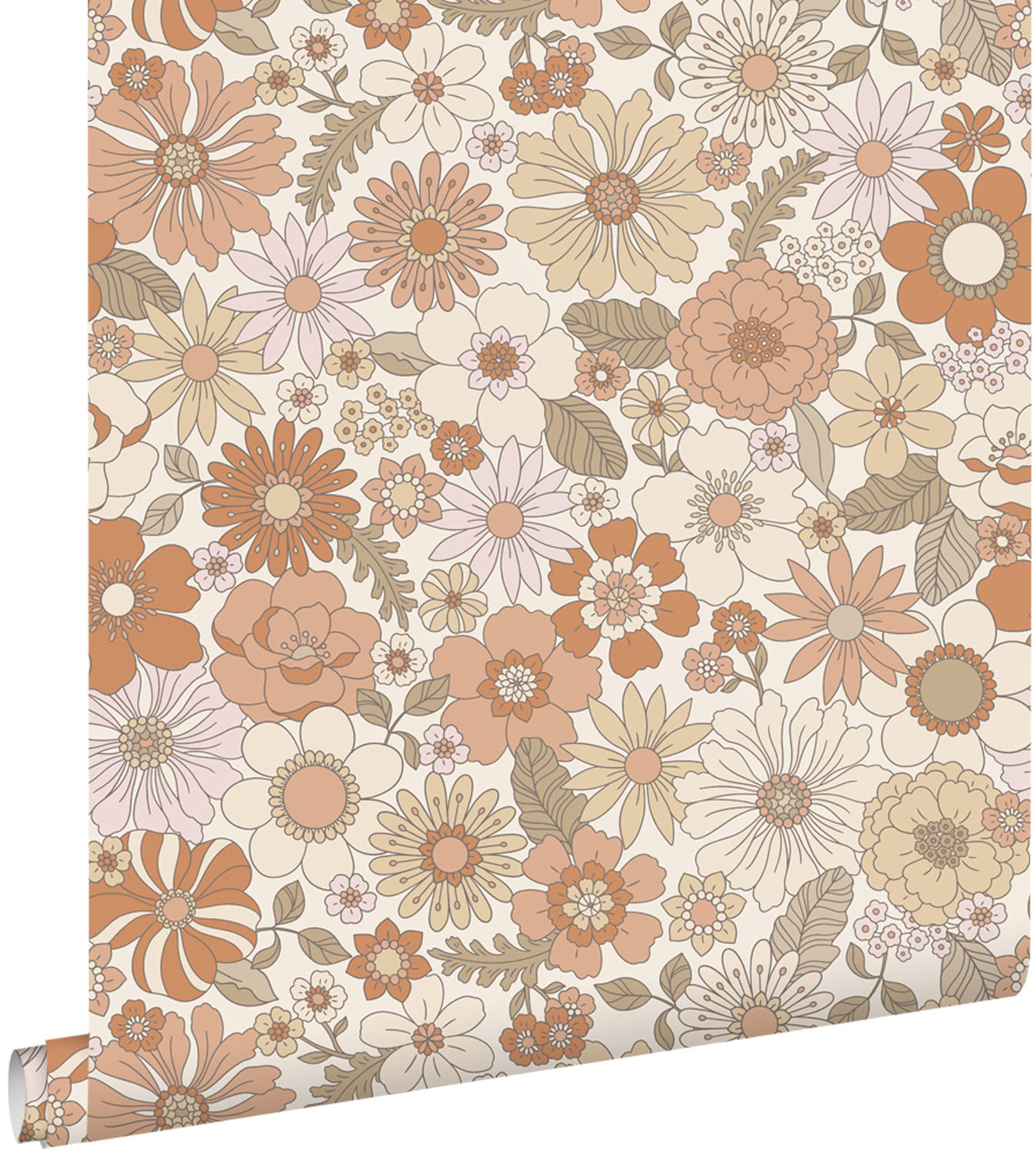 TAPETE Retro Blumen 53 cm x 10.05 m - Terracotta, Papier (53/1000cm) - ESTAhome