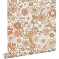 TAPETE Retro Blumen 53 cm x 10.05 m - Terracotta, Papier (53/1000cm) - ESTAhome