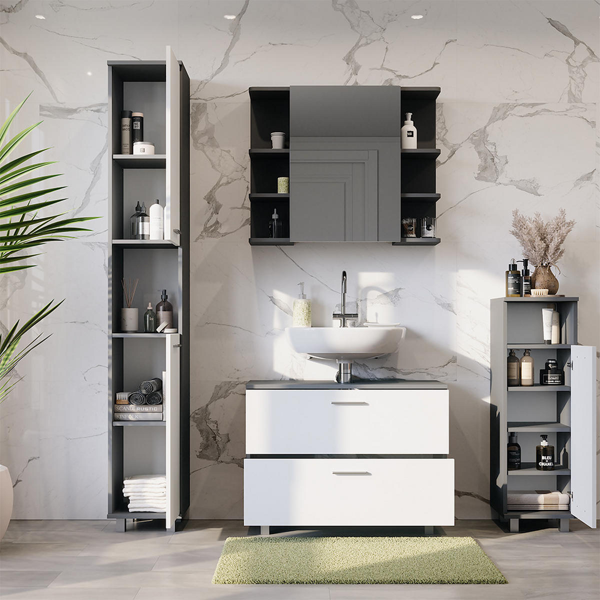 KOUPELNOVÝ NÁBYTEK Ilias Antracitová/bílá - bílá/antracitová, kompozitní dřevo (80.2/60.8/33cm) - Vicco